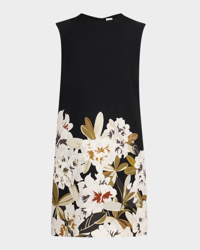 Ani Floral-Print Silk Wool Short-Sleeve Midi Dress